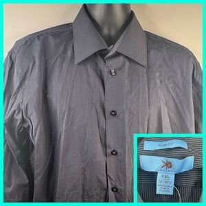 Egara Black Stripped 2XL Long Sleeve Cotton Slim Fit‎ Button Down Dress Shirt